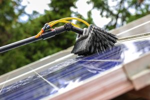 Gentle cleaning of photovoltaic modules with rainwater and soft brush